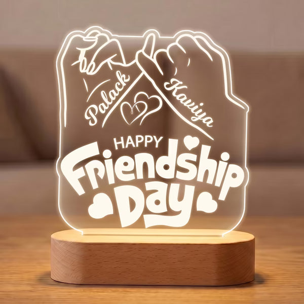 Happy Friendship Day pinky promise acrylic LED lamp with custom bestie names