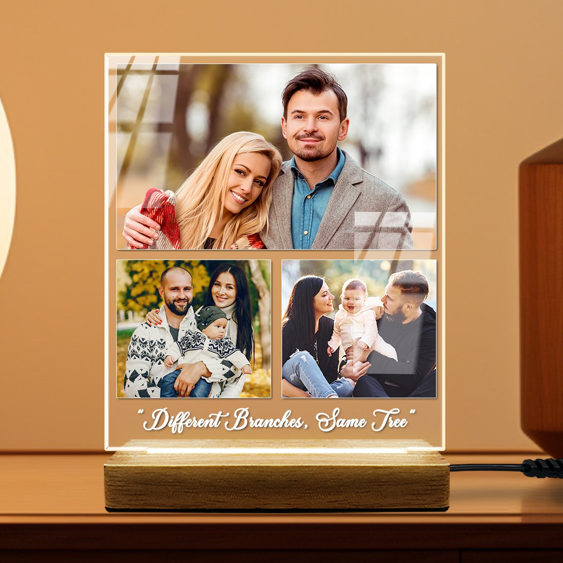 Buy Online Fashionury Print & Engrave Acrylic 3 Custom Photo Led Lamp with text - Wooden base