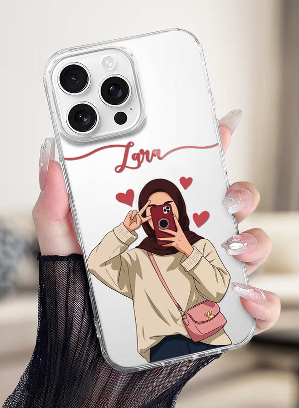 Hijab Girl Selfie Printed Clear Silicone Back Cover
