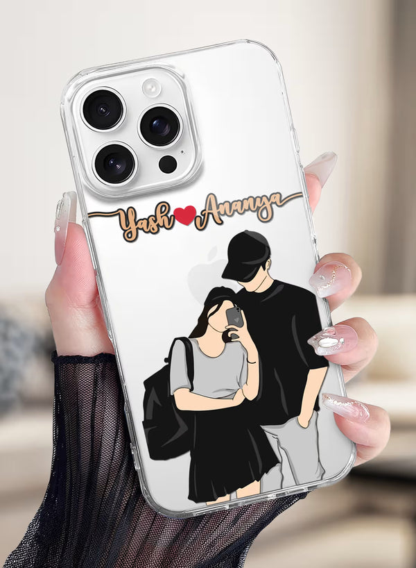 Aesthetic Selfie Couple Printed Clear Silicone Back Cover