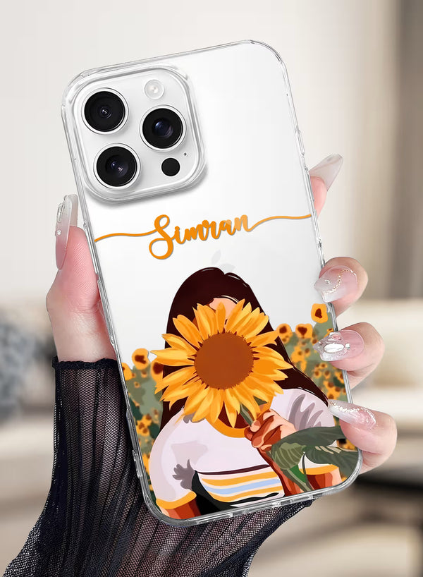 Aesthetic Sunflower Girl Printed Clear Silicone Back Cover