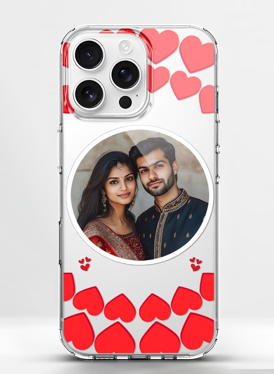 Red Heart Shower Circle Photo Custom Silicone Mobile Cover