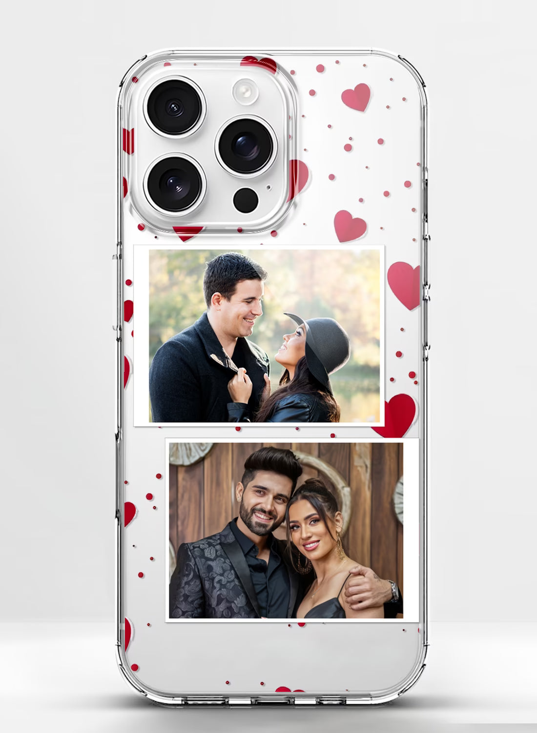 Red Heart Confetti Dual Photo Custom Silicone Mobile Cover