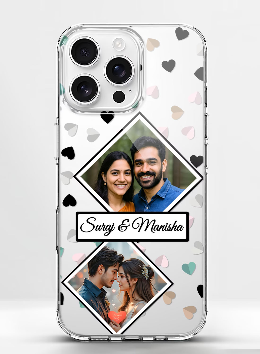 Couple 2 Photo Diamond Frame Heart Clear Silicone Cover