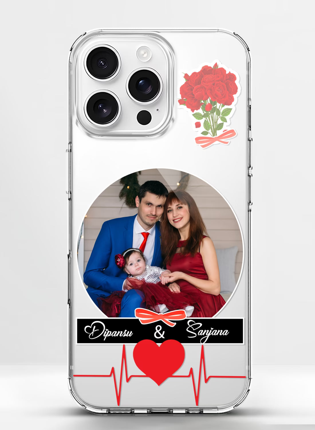Rose Bouquet Heartbeat Couple Name Silicone Mobile Cover