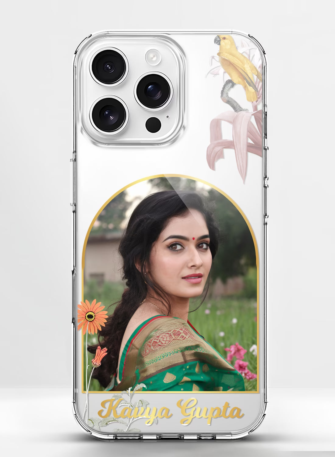 Custom Photo Name Floral Arch Clear Silicone Phone Cover