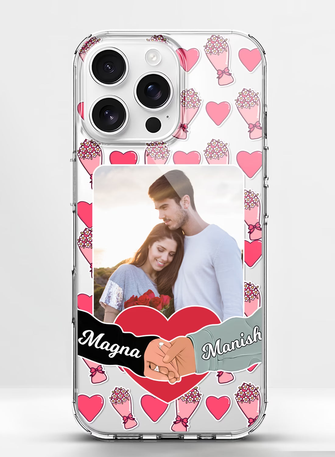 Pink Heart Bouquet Couple Photo Silicone Mobile Cover