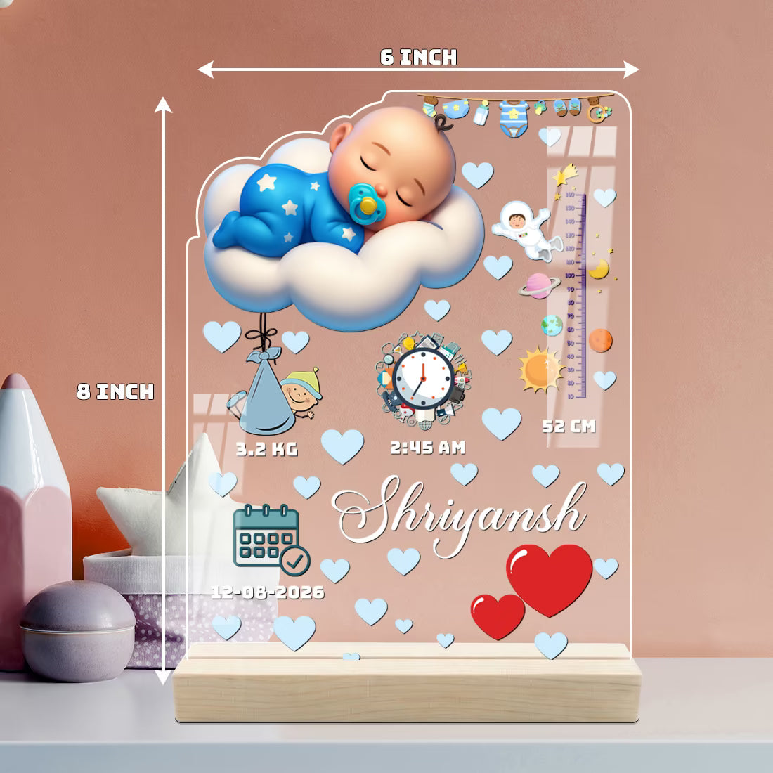 Custom Baby Boy Birth Stats Acrylic Tabletop Frame