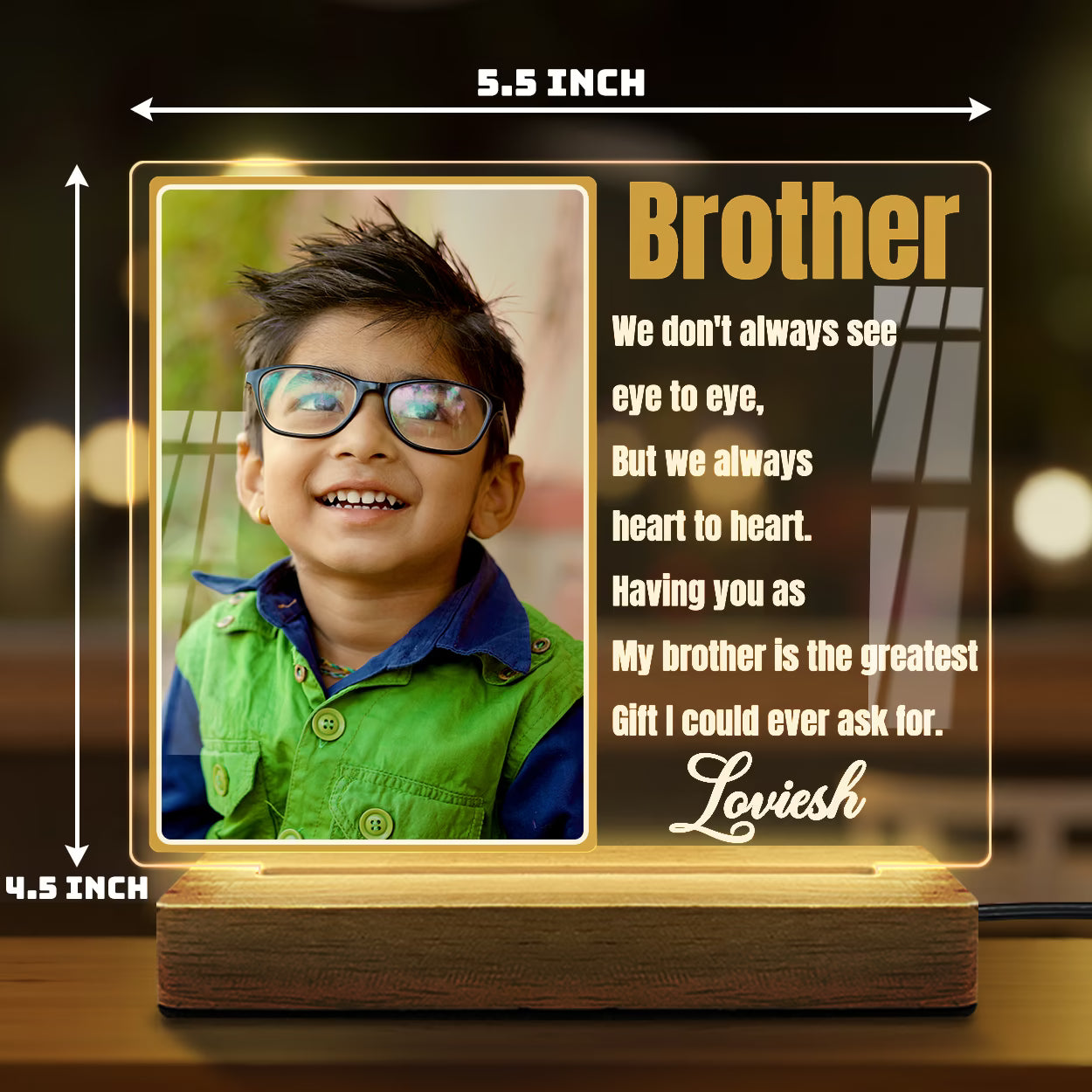 Custom Brother Acrylic LED Lamp Wooden Base