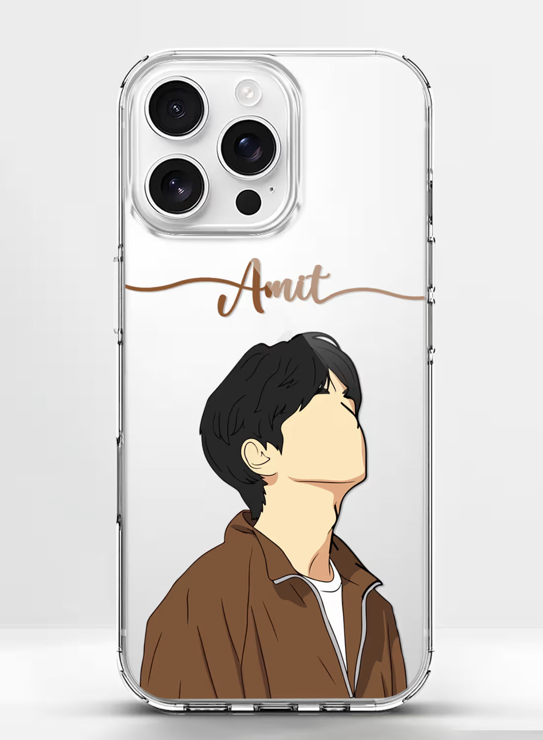 Man in Brown Jacket Printed Clear Silicone Back Cover