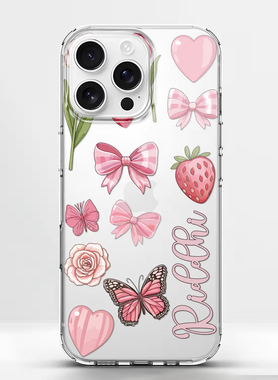 Coquette Pink Bows & Butterflies Clear Silicone Back Cover