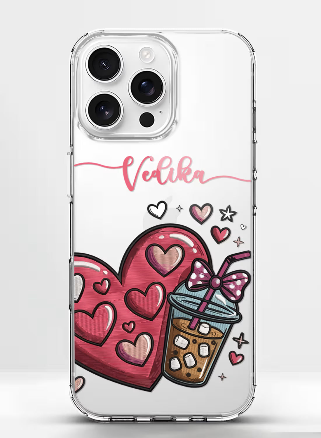 Hearts & Coffee Printed Clear Silicone Back Cover