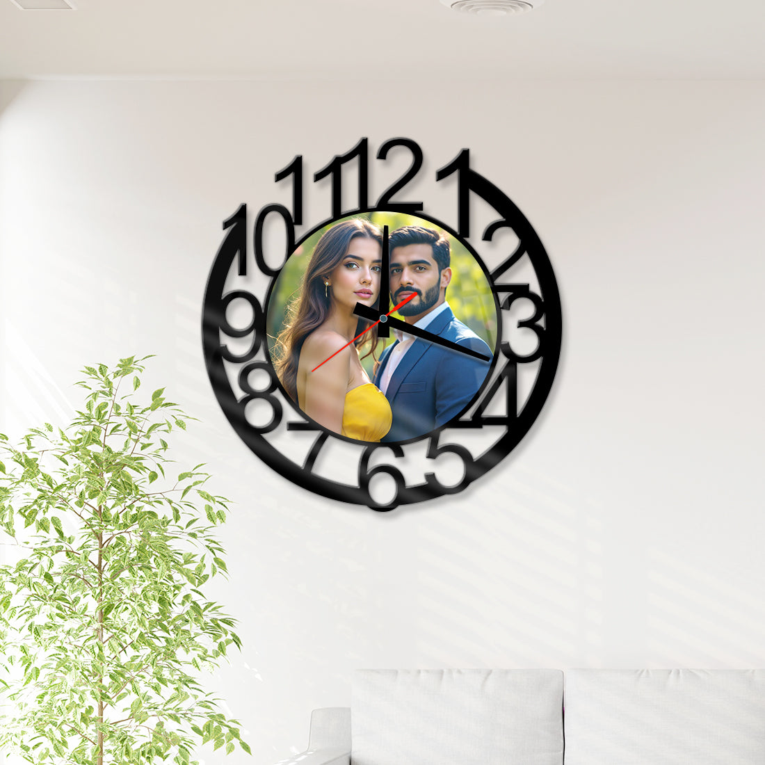 Personalized acrylic wall photo clock – elegant custom clock for living room or bedroom