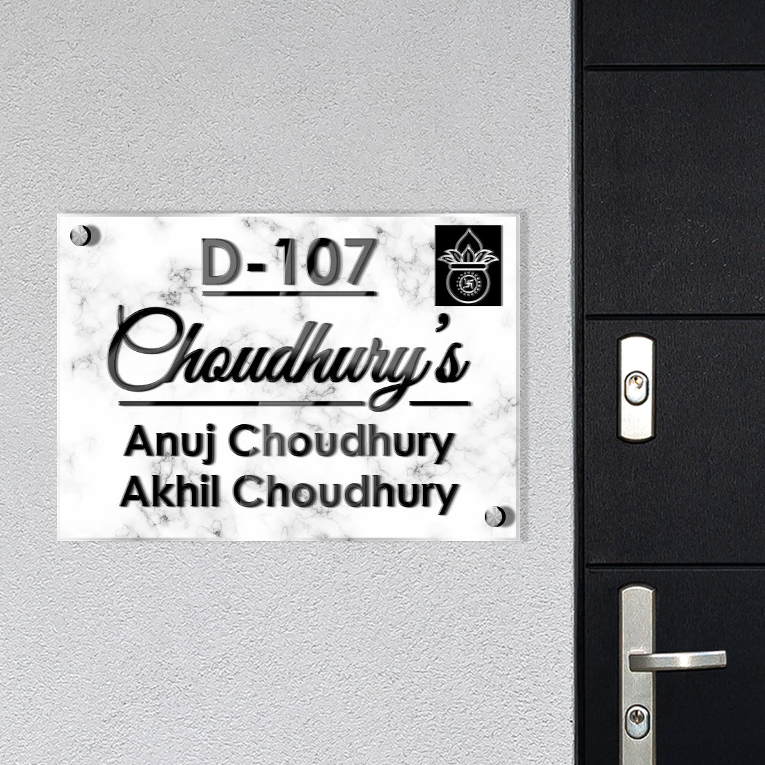Custom Acrylic White Marble Name Plate for Main Door – Premium Design for House