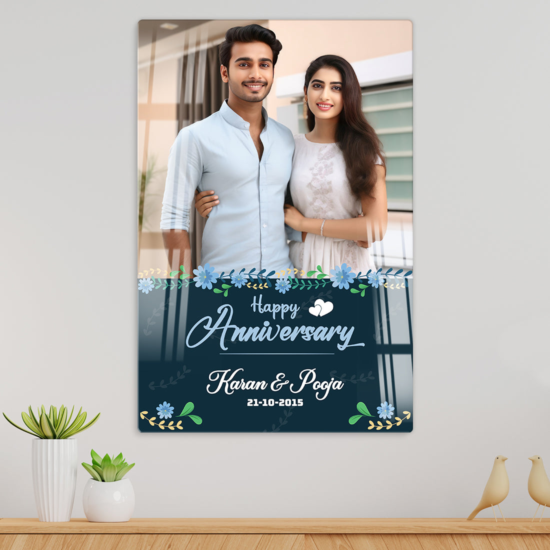 Buy Personalized acrylic wall anniversary photo frame in portrait design – custom photo gift for couples