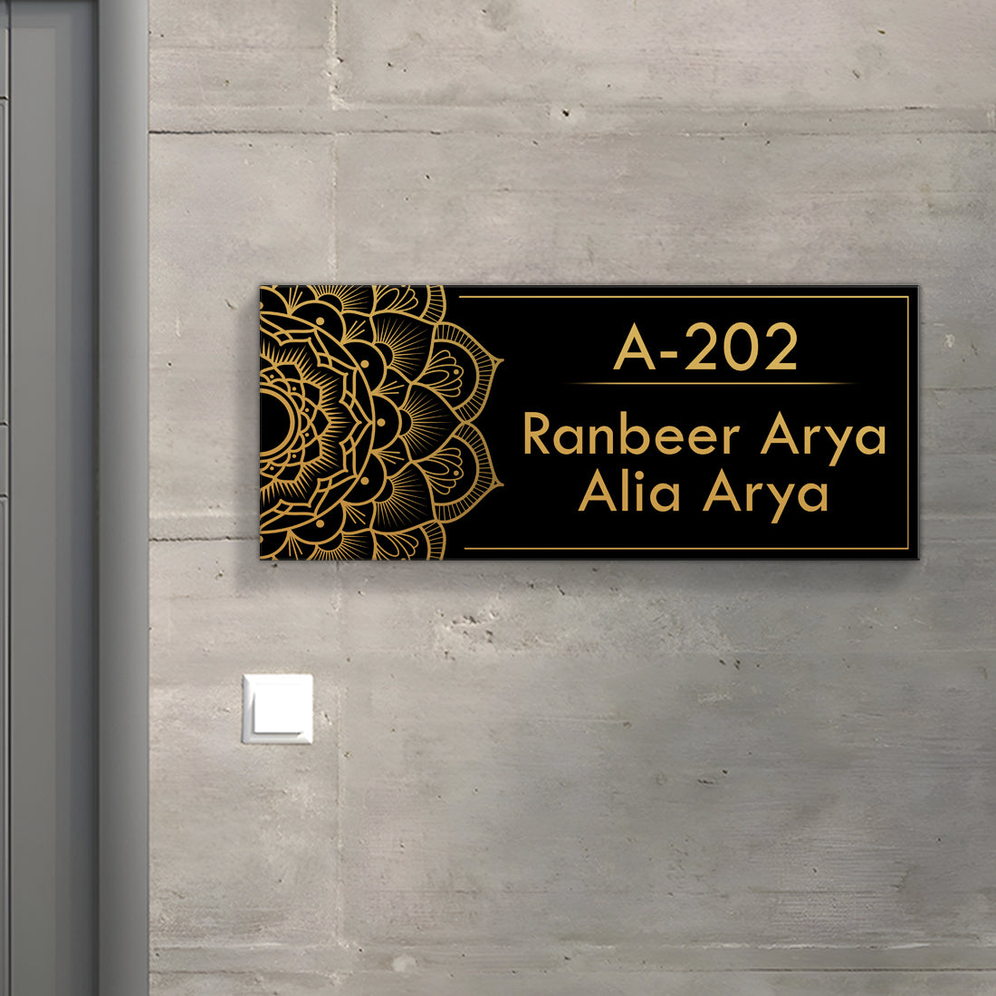 Custom acrylic name plate in Royal Black design – Buy stylish name board for home entrance décor