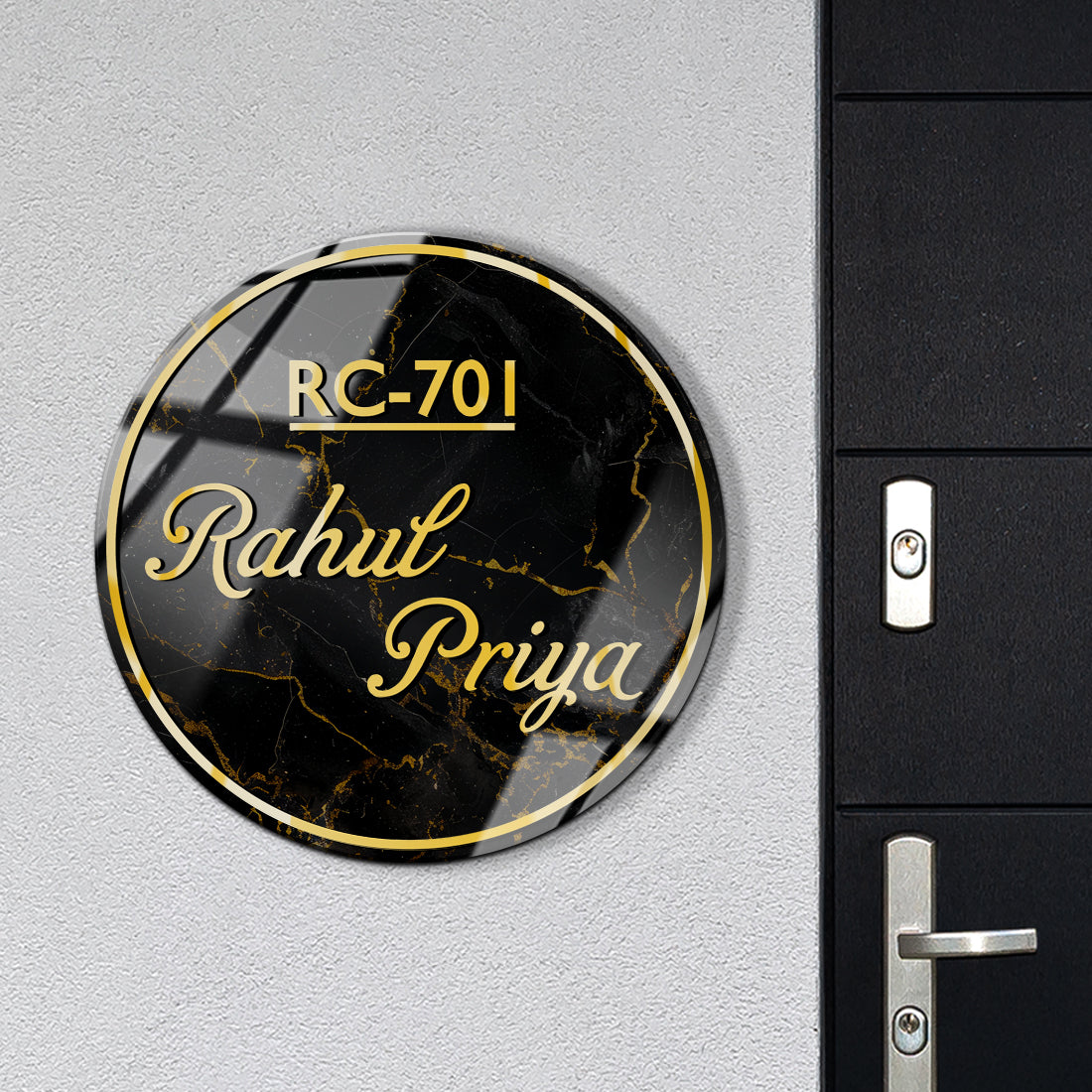 Buy Custom Acrylic Black Marble House Name Plate Online – Luxury Door Design for Home
