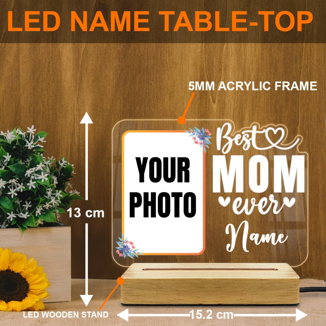 Personalized Best Ever Acrylic LED Lamp Wooden Base | Fashionury