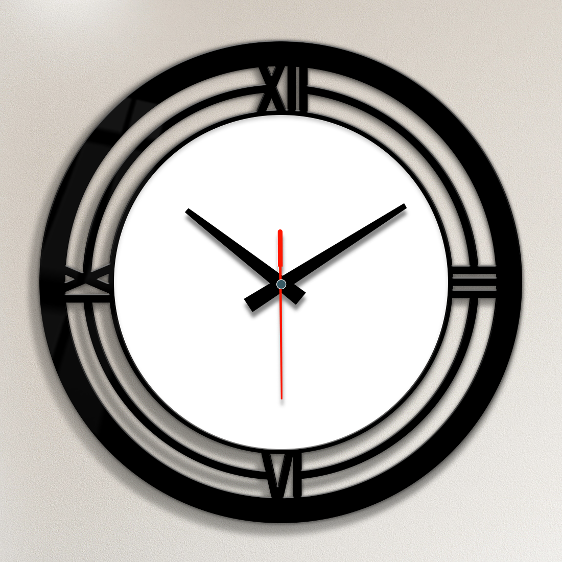 Acrylic Wall Clock- Black Roman Circle