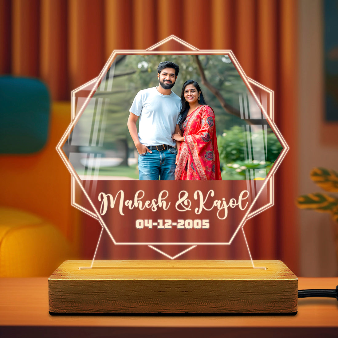 Customised Acrylic LED Lamp with Name & Text Date - Perfect Gift For Couple