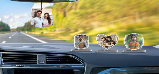 Custom Acrylic Dashboard Stands with family photos and Rear View Mirror Car Hanging for Car Decor