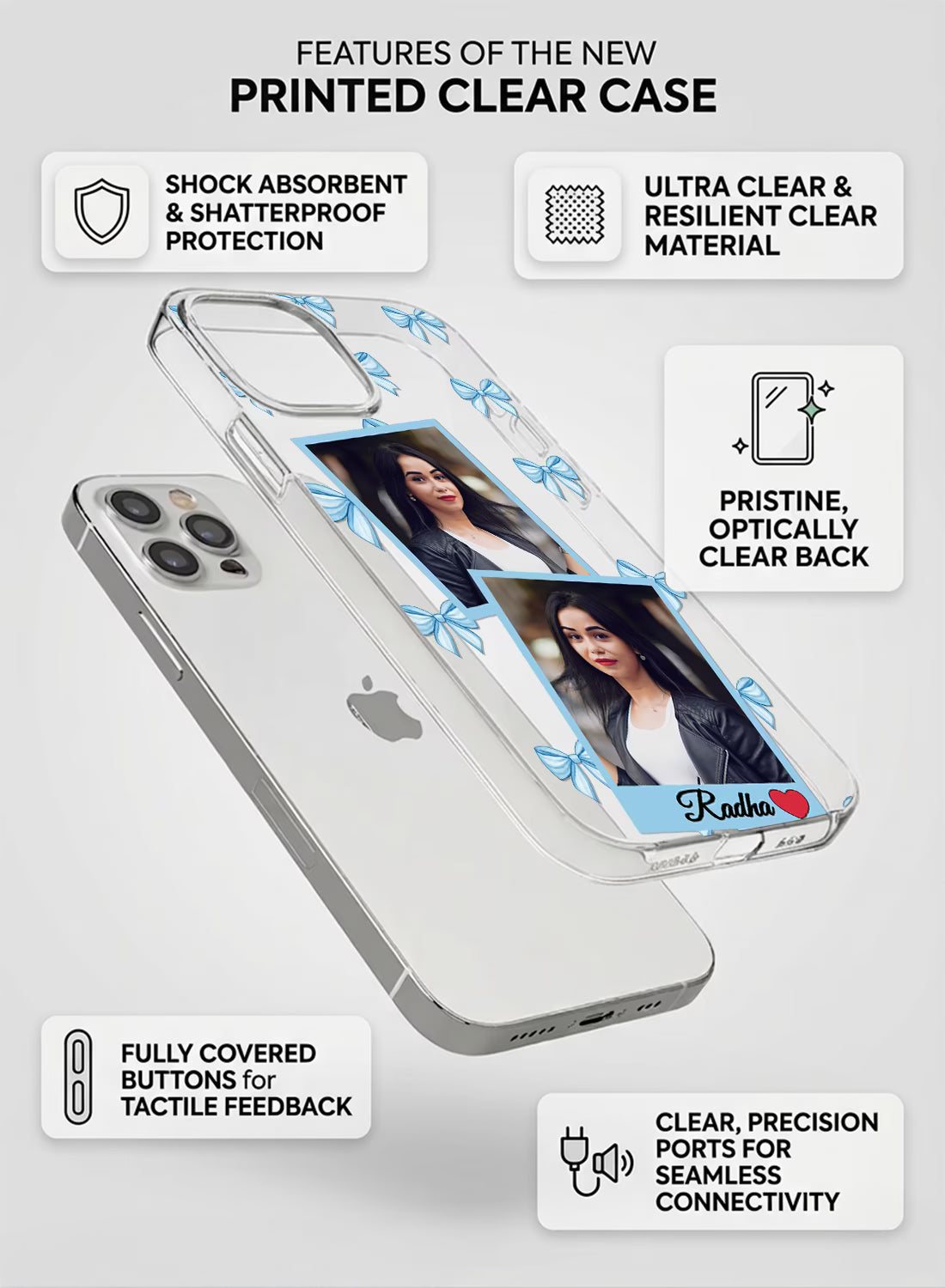 Blue Bow Dual Photo & Name Custom TPU Mobile Cover