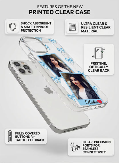 Blue Bow Dual Photo & Name Custom TPU Mobile Cover