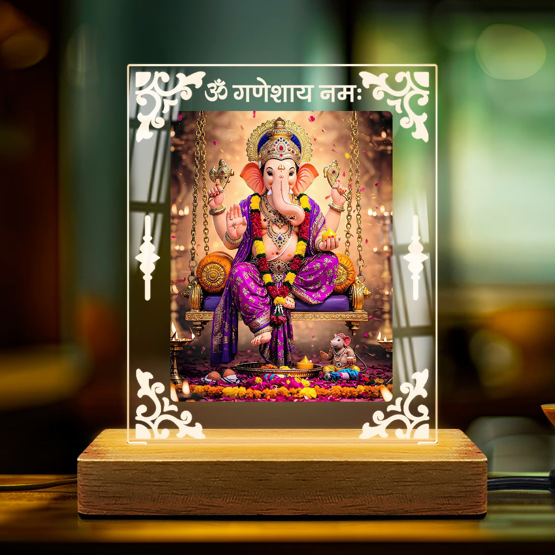 Buy Online Fashionury Acrylic Spiritual Lamp Ganesh Ji Acrylic Led Lamp - Wooden Stand D1