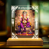 Ganesh Ji Acrylic Led Lamp - Wooden Stand D1
