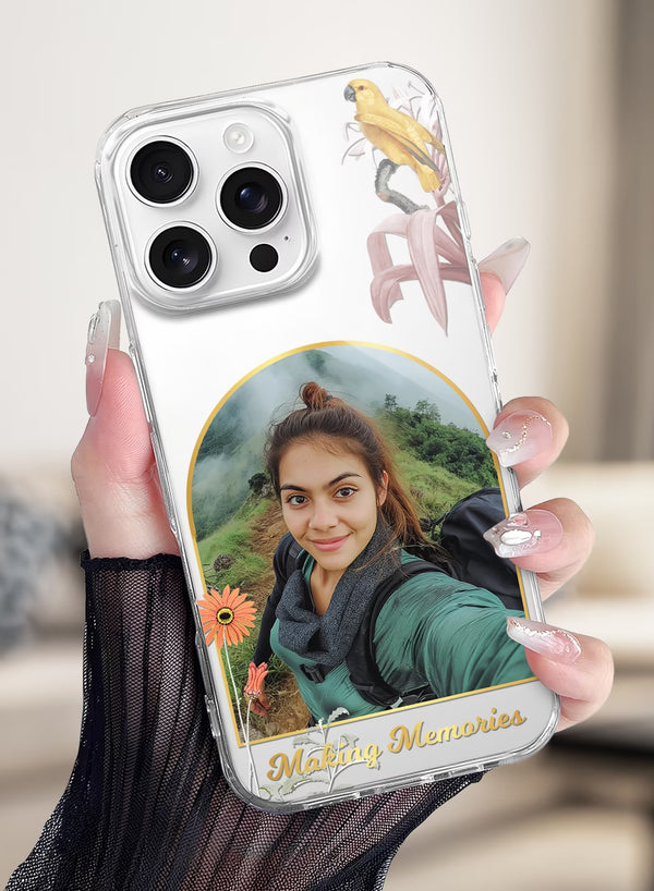 Custom Photo Name Floral Arch Clear Silicone Phone Cover