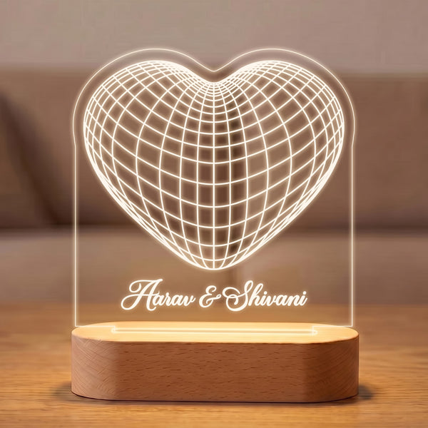 3D Heart Laser Engraved Acrylic LED Lamp