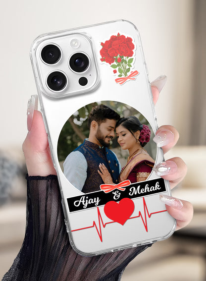 Rose Bouquet Heartbeat Couple Name Silicone Mobile Cover