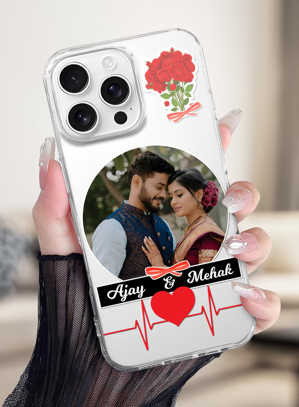 Rose Bouquet Heartbeat Couple Name Silicone Mobile Cover