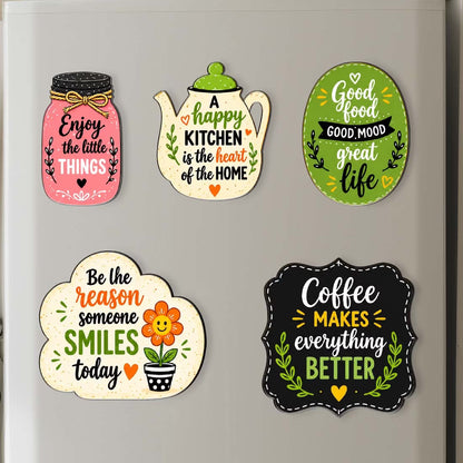 Positive quotes MDF fridge magnet set of 5 with mason jar, teapot and kitchen quote designs – Fashionury