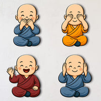 Cute Baby Monk MDF Wooden Fridge Magnet Set of 4