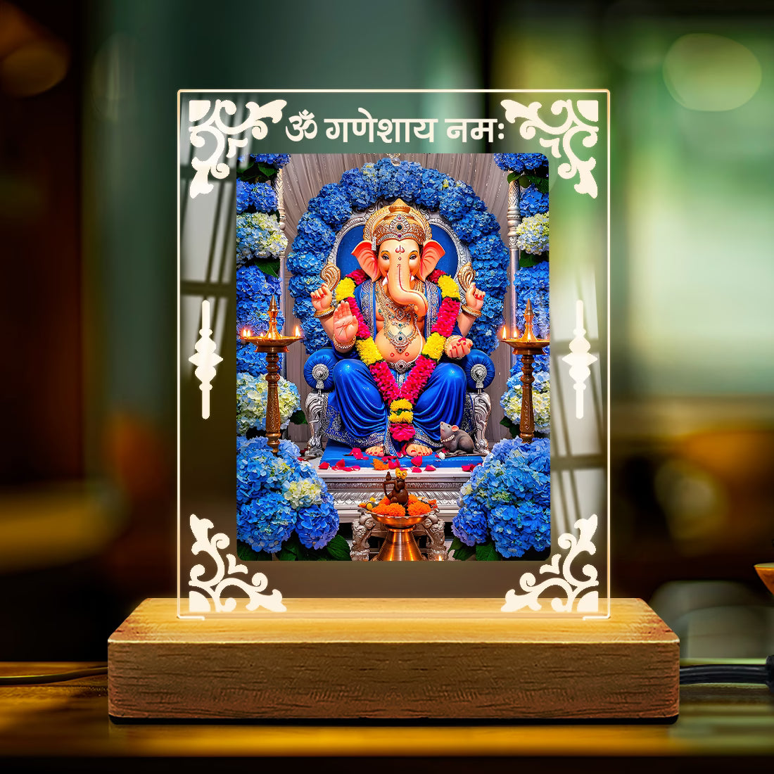 Buy Online Fashionury Acrylic Spiritual Lamp Ganpati Bappa Acrylic Led Lamp - Wooden Stand D2