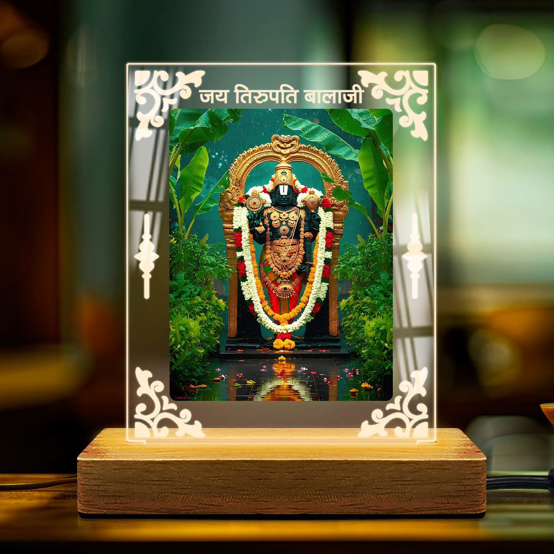 Buy Online Fashionury Acrylic Spiritual Lamp Lord Venkateshwara Acrylic Led Lamp - Wooden Stand D2