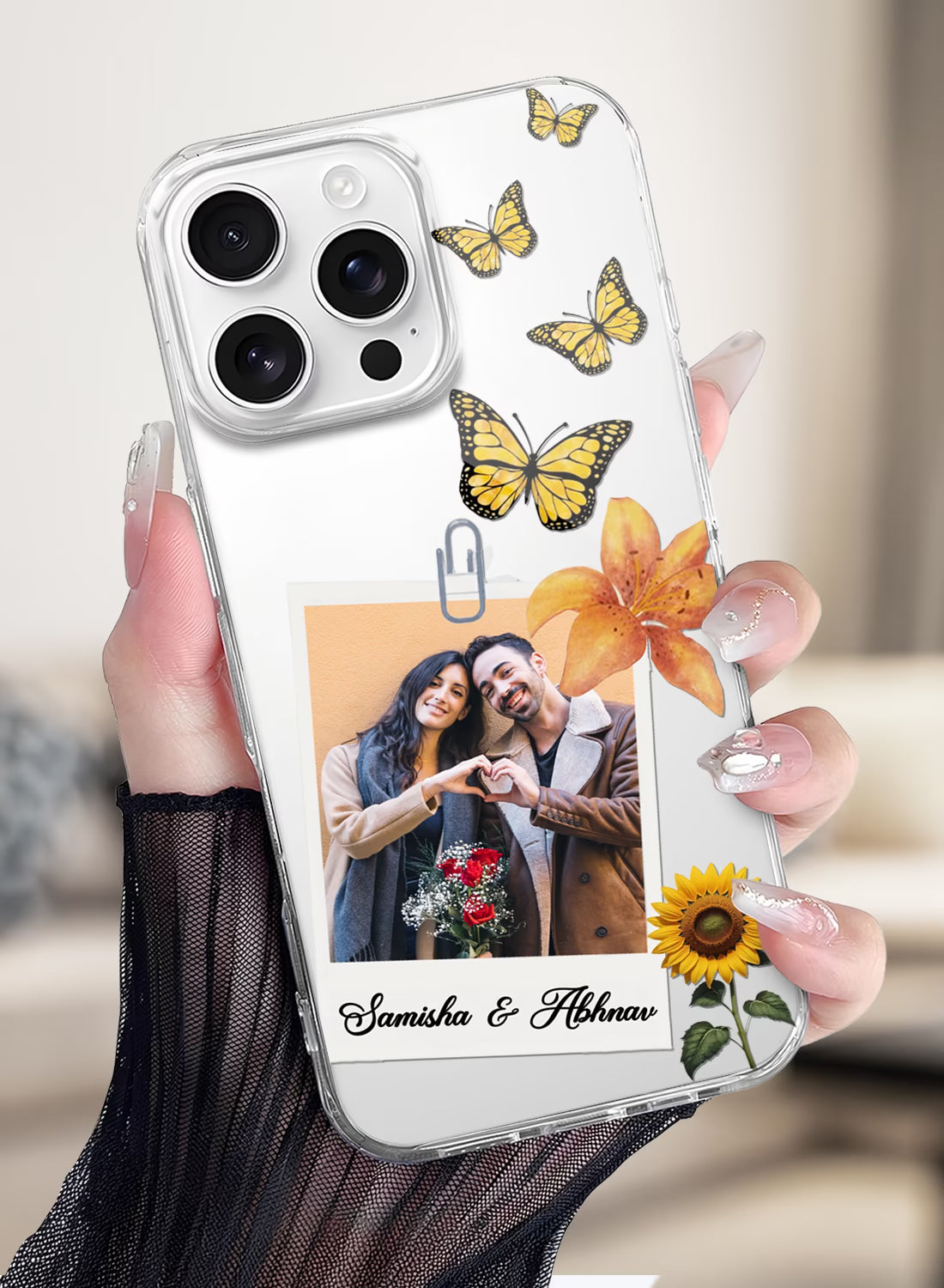 Butterfly Sunflower Custom Photo & Name Silicone Mobile Cover