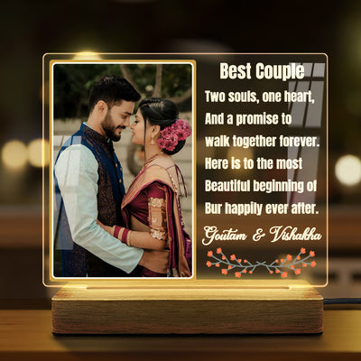Custom Best Couple Acrylic LED Lamp Wooden Base