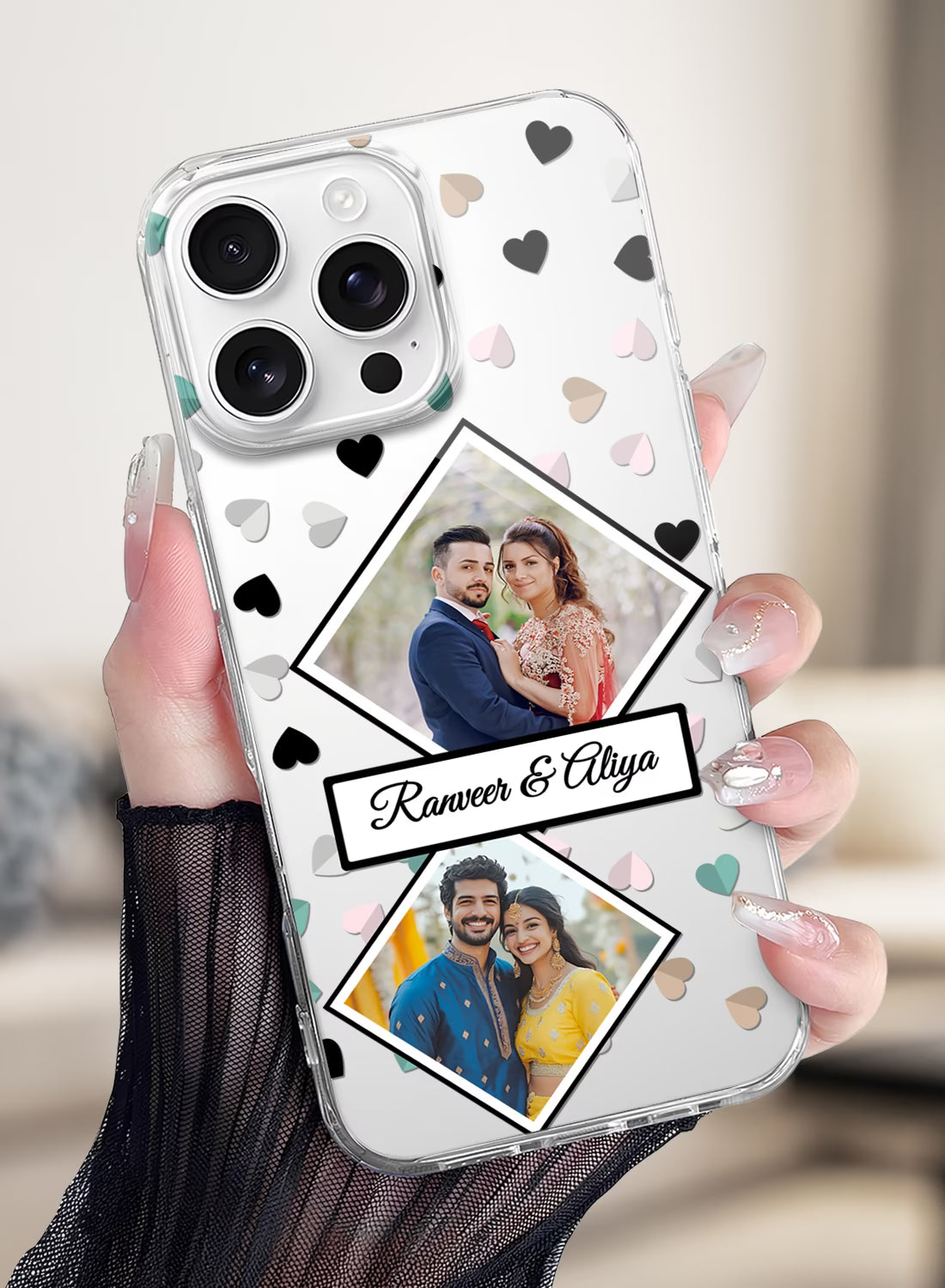 Couple 2 Photo Diamond Frame Heart Clear Silicone Cover