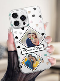 Couple 2 Photo Diamond Frame Heart Clear Silicone Cover