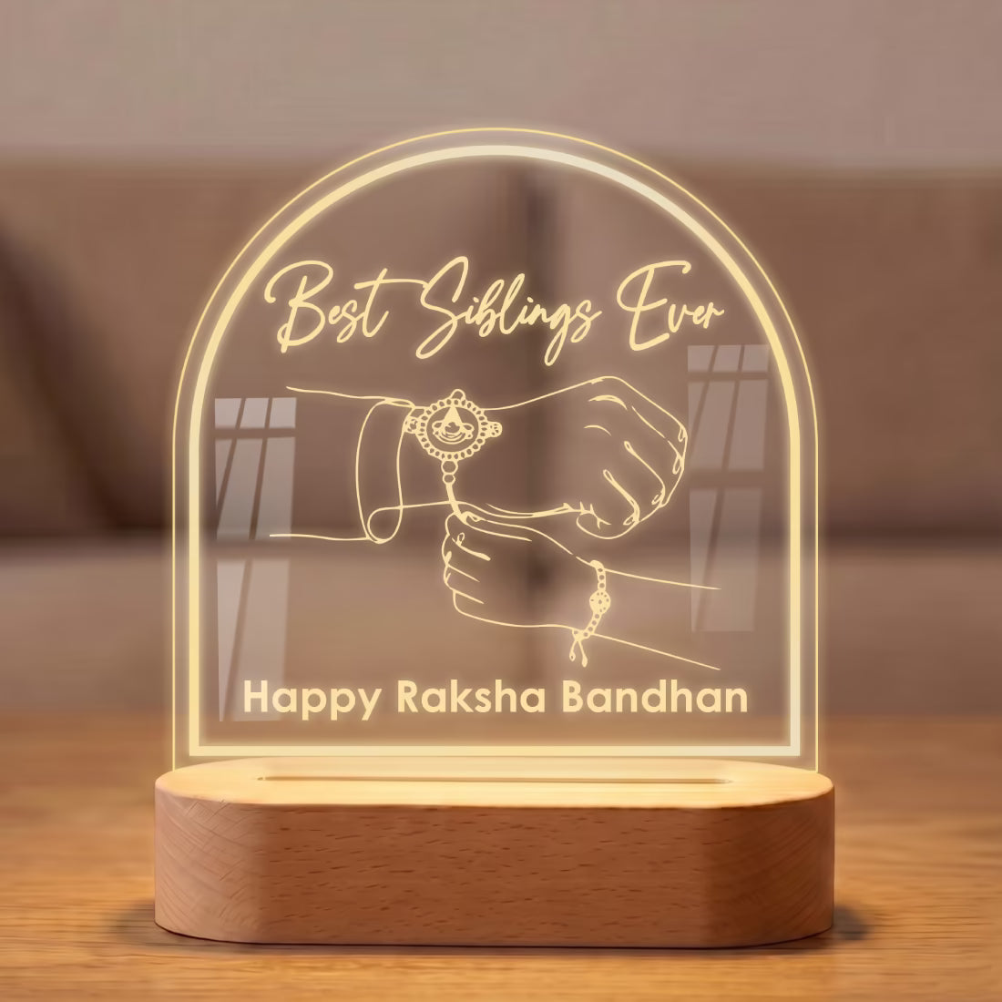 Best Siblings Ever Raksha Bandhan acrylic LED lamp with Rakhi tying line art