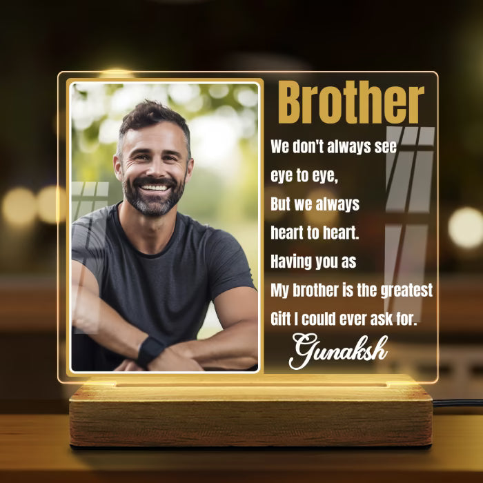 Custom Brother Acrylic LED Lamp Wooden Base