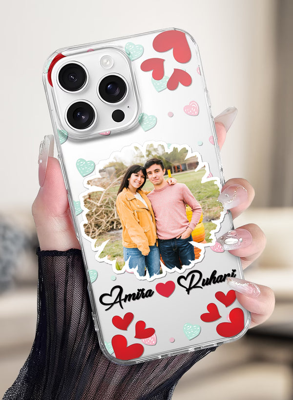 Mixed Hearts Cutout Photo & Name Silicone Mobile Cover