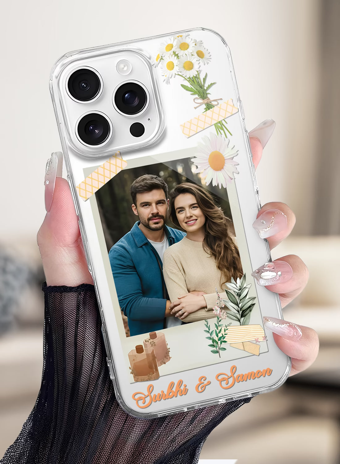 Daisy Washi Tape Custom Photo & Name Silicone Mobile Cover