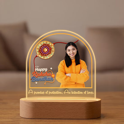 Happy Raksha Bandhan custom photo acrylic LED lamp with Rakhi motif and quote