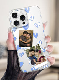 Blue Doodle Heart Dual Photo Custom Silicone Mobile Cover