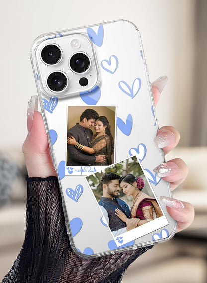 Blue Doodle Heart Dual Photo Custom Silicone Mobile Cover