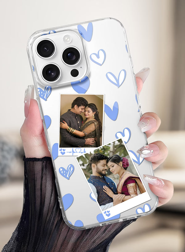 Blue Doodle Heart Dual Photo Custom Silicone Mobile Cover