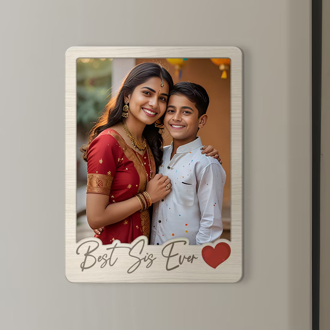 Best Sis Ever custom photo wooden fridge magnet with polaroid design and heart